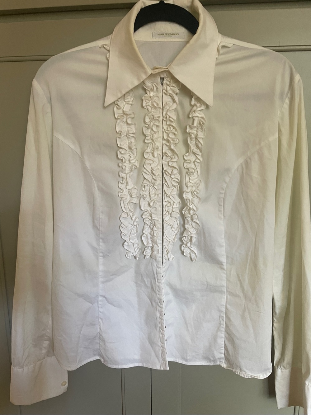 Vintage Maria DI Ripabianca White Ruffle-Front Dress Shirt - Picture 2 of 9
